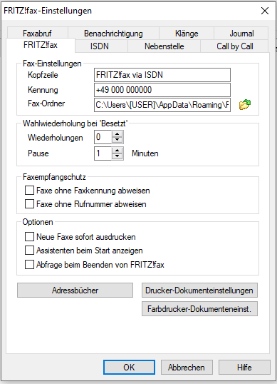 fritzfax einstellungen