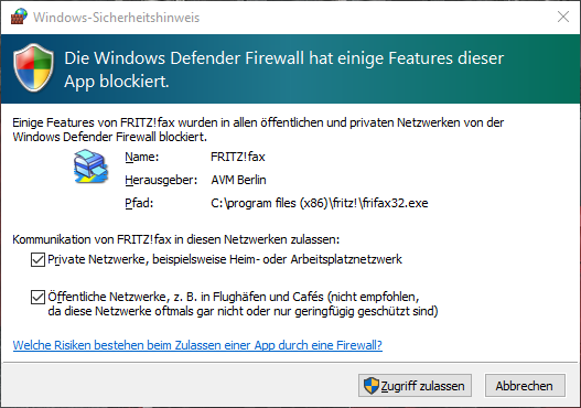 fritzfax windows firewall