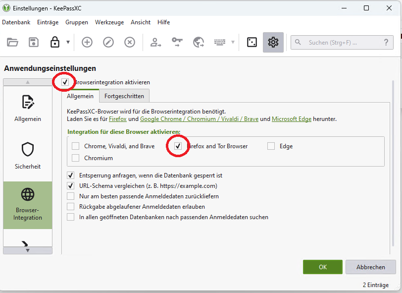 keypassxc firefox addin aktivieren