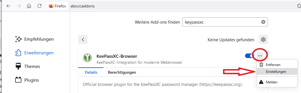keypassxc firefox addin einstellungen